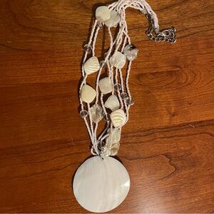 Pendant Necklace | White | Beads & Stone | Lobster Claw Closure | Multistring